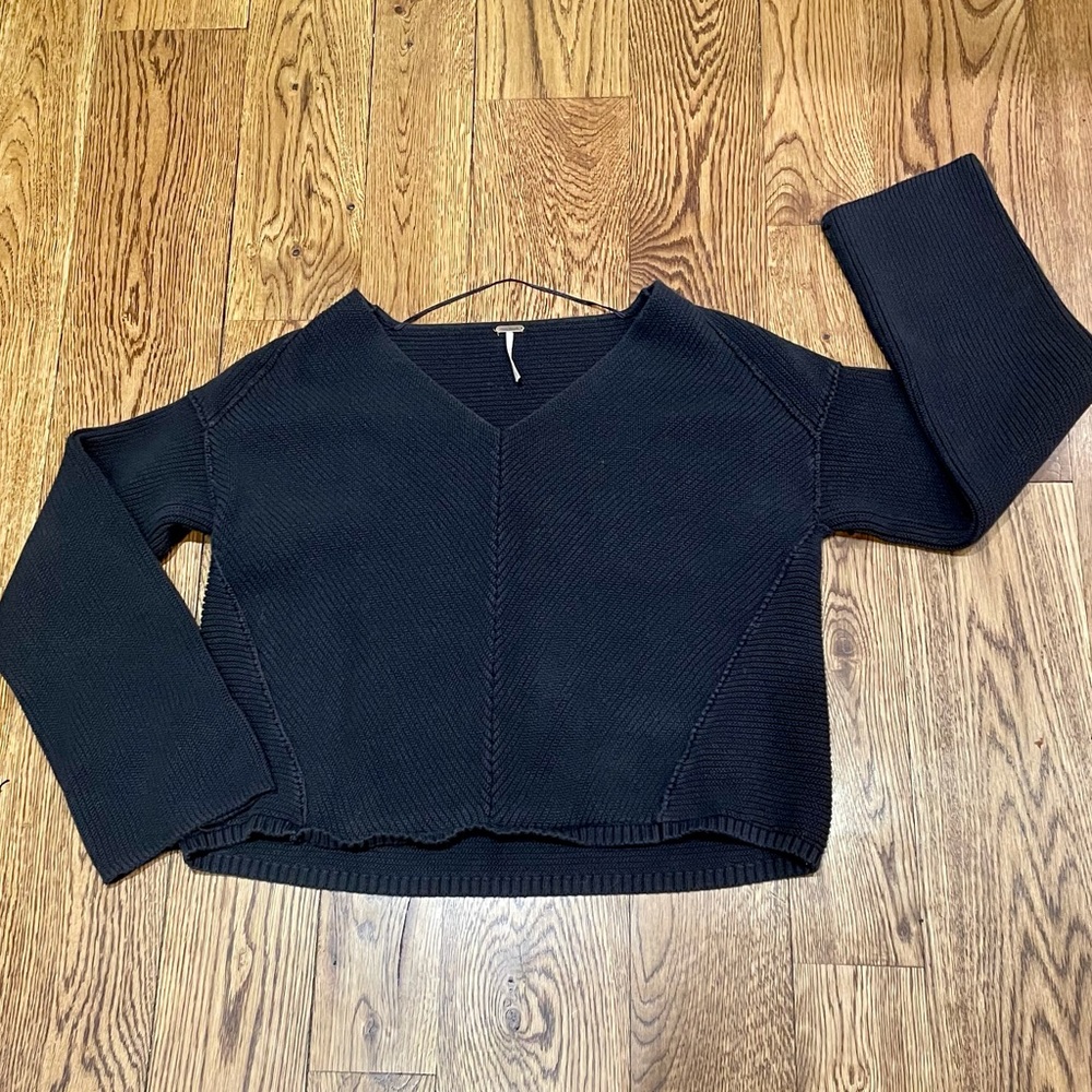 Free People Oversized Black Cotton Sweater